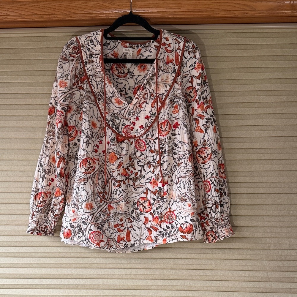 Matilda Jane Floral Top with Red and Orange Accents
